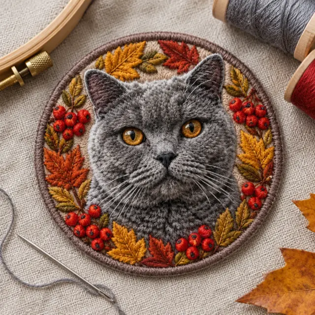 Портрет кота вышивкой