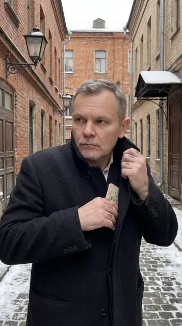 Мужчина в пальто на зимней улице