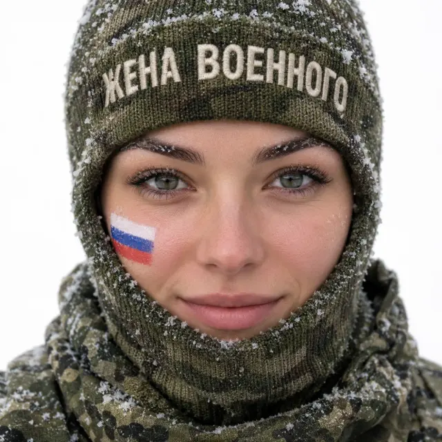 Портрет жены военного в балаклаве